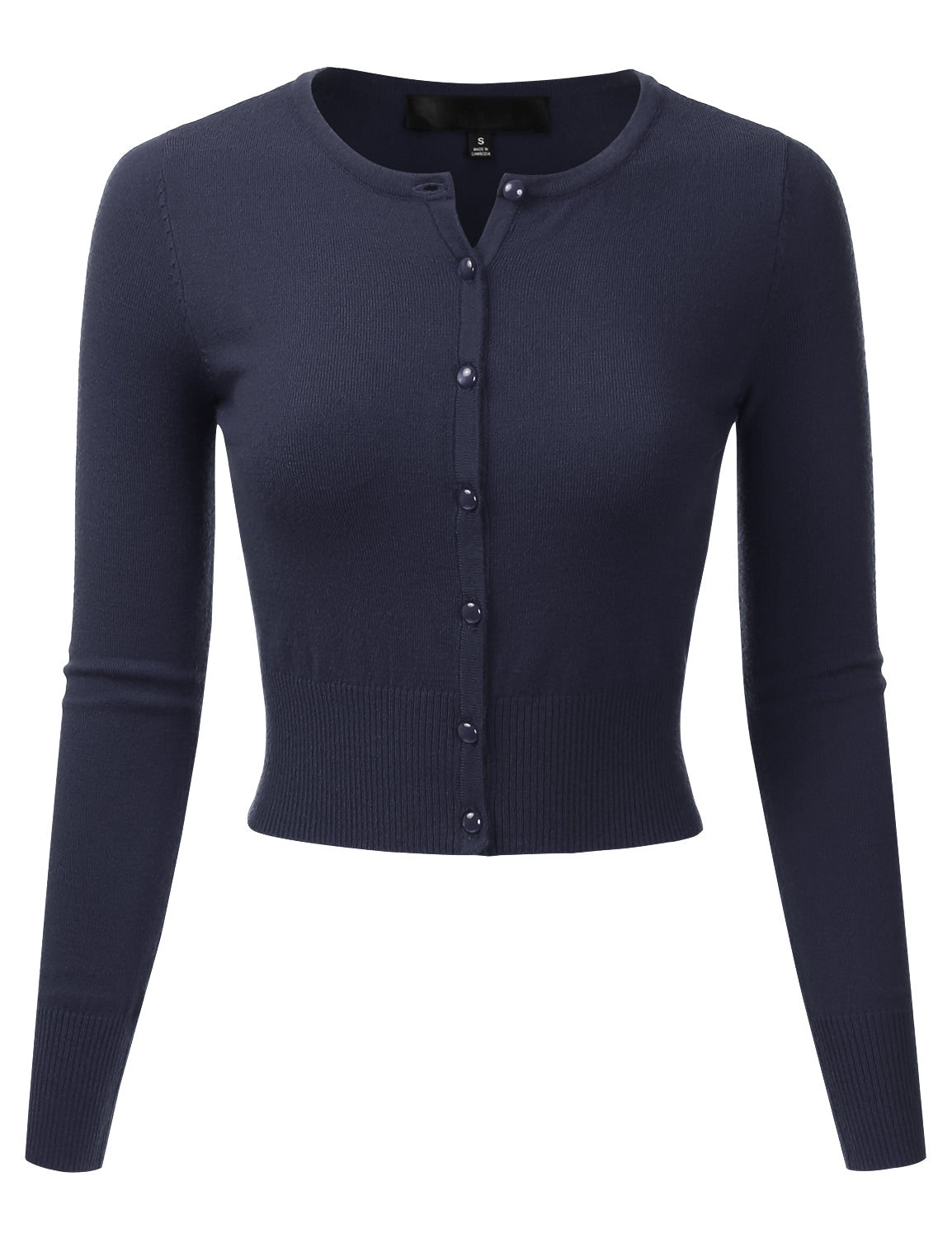 Women's Crewneck Button Down Long Sleeve Cropped Cardigan Sweater (S-XL)