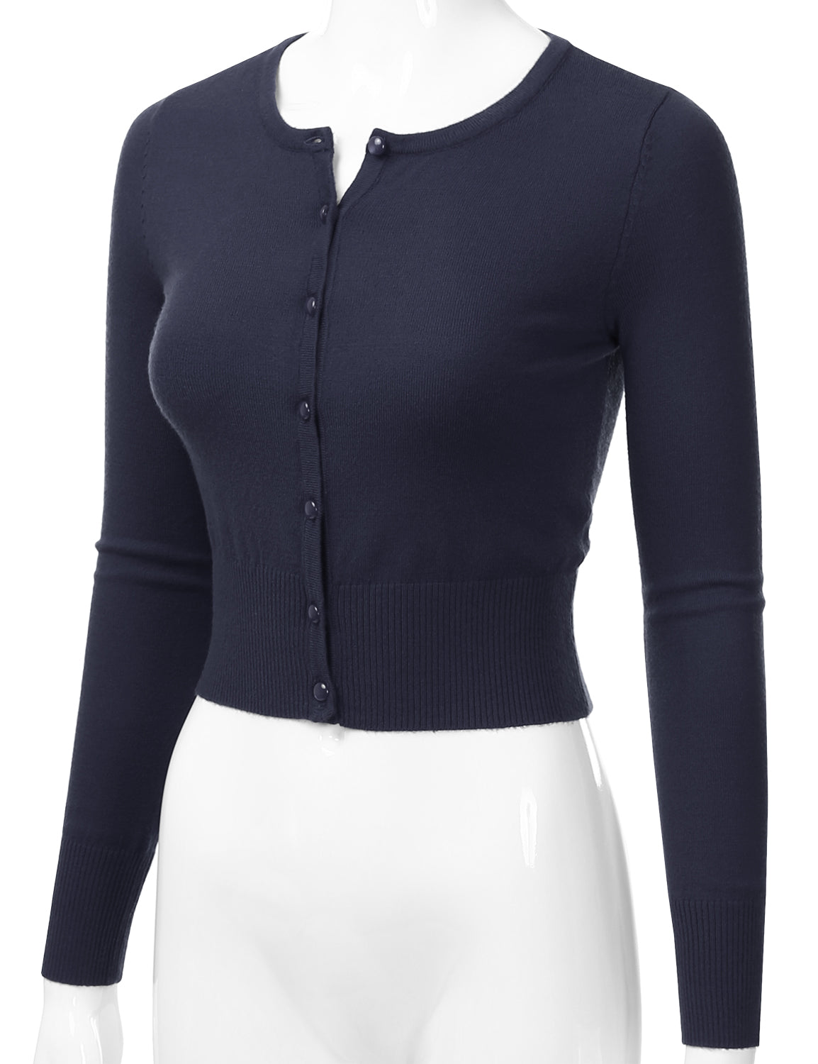Women's Crewneck Button Down Long Sleeve Cropped Cardigan Sweater (S-XL)
