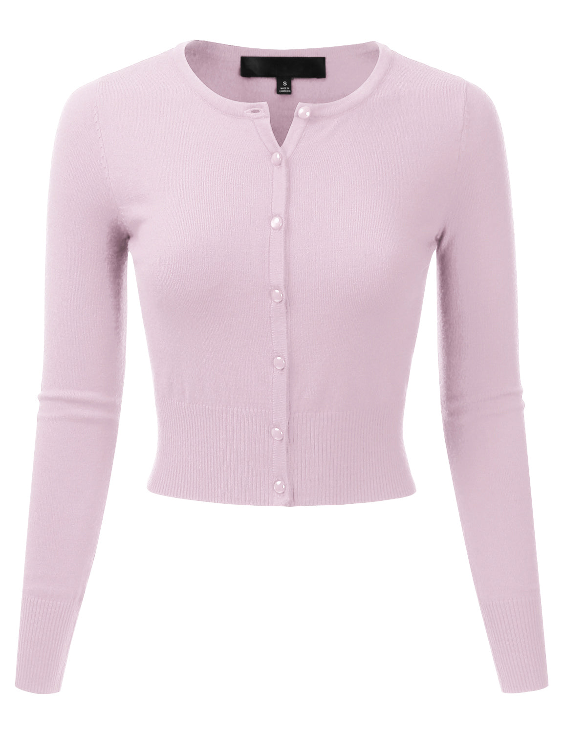 Women's Crewneck Button Down Long Sleeve Cropped Cardigan Sweater (S-XL)