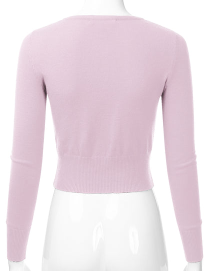 Women's Crewneck Button Down Long Sleeve Cropped Cardigan Sweater (S-XL)