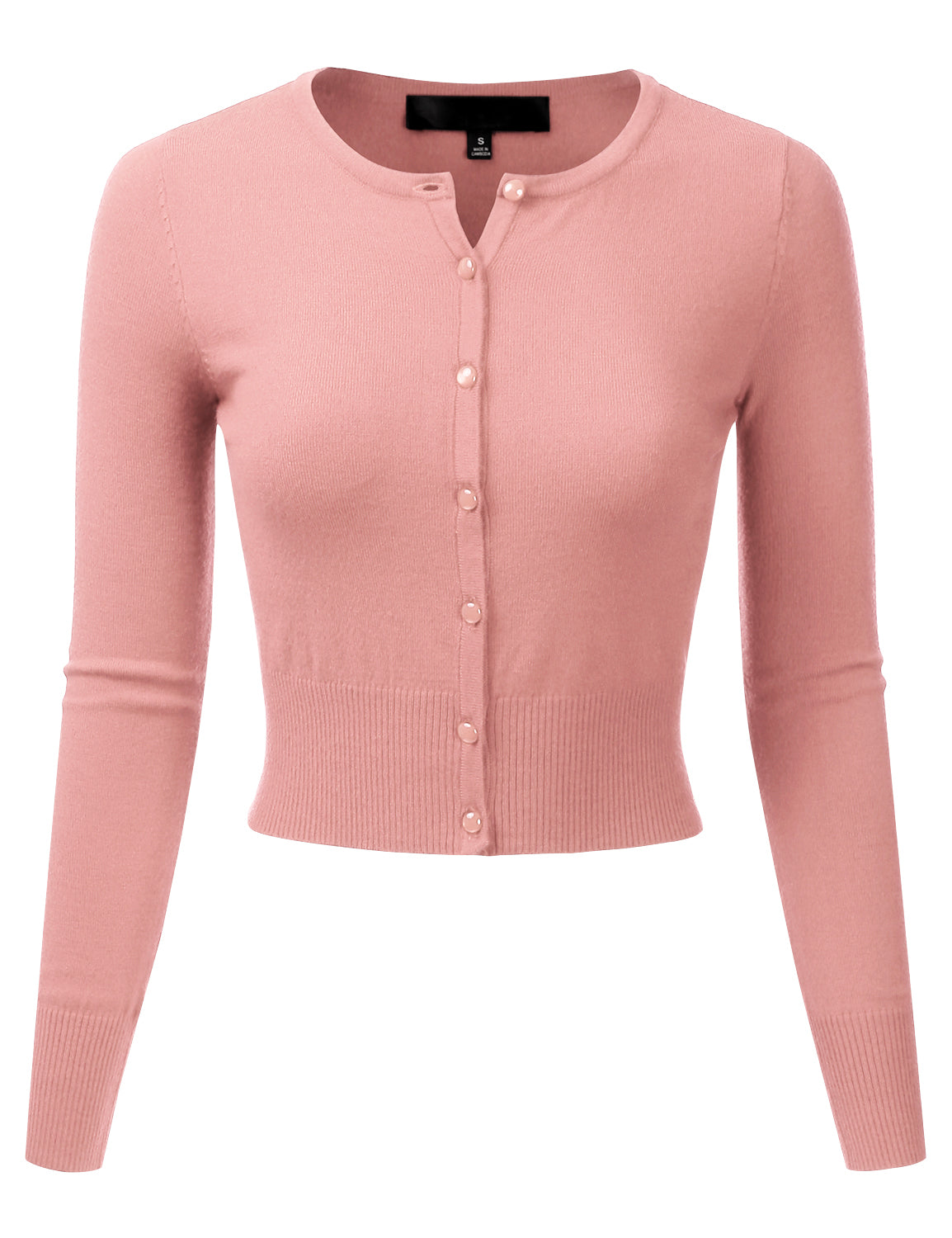 Women's Crewneck Button Down Long Sleeve Cropped Cardigan Sweater (S-XL)