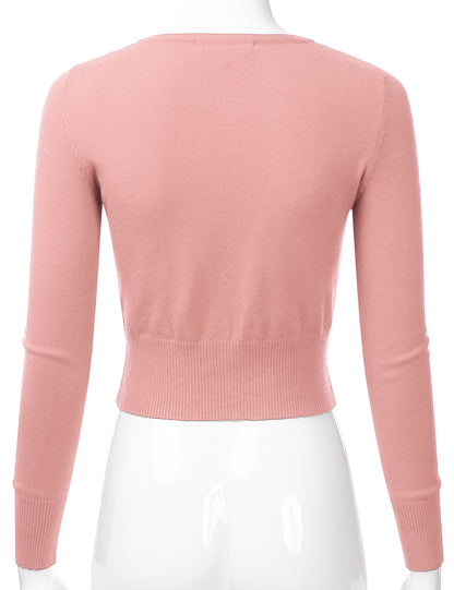 Women's Crewneck Button Down Long Sleeve Cropped Cardigan Sweater (S-XL)