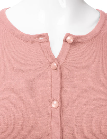 Women's Crewneck Button Down Long Sleeve Cropped Cardigan Sweater (S-XL)