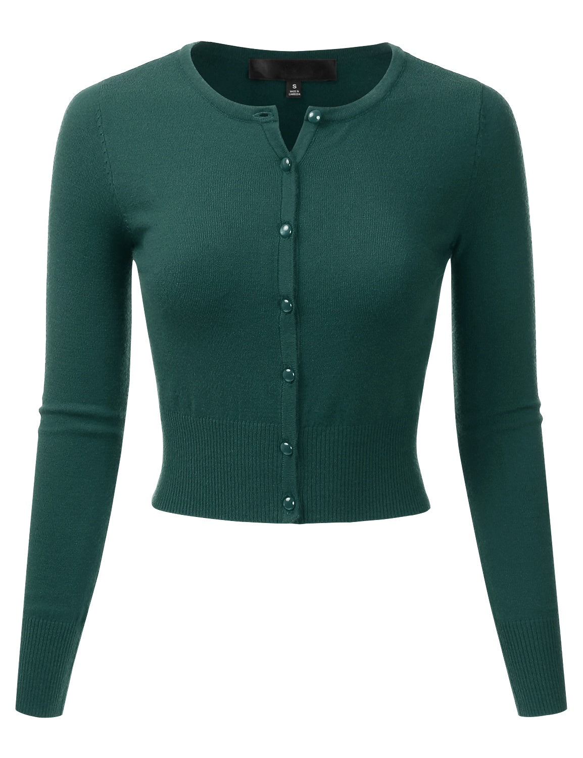 Women's Crewneck Button Down Long Sleeve Cropped Cardigan Sweater (S-XL)