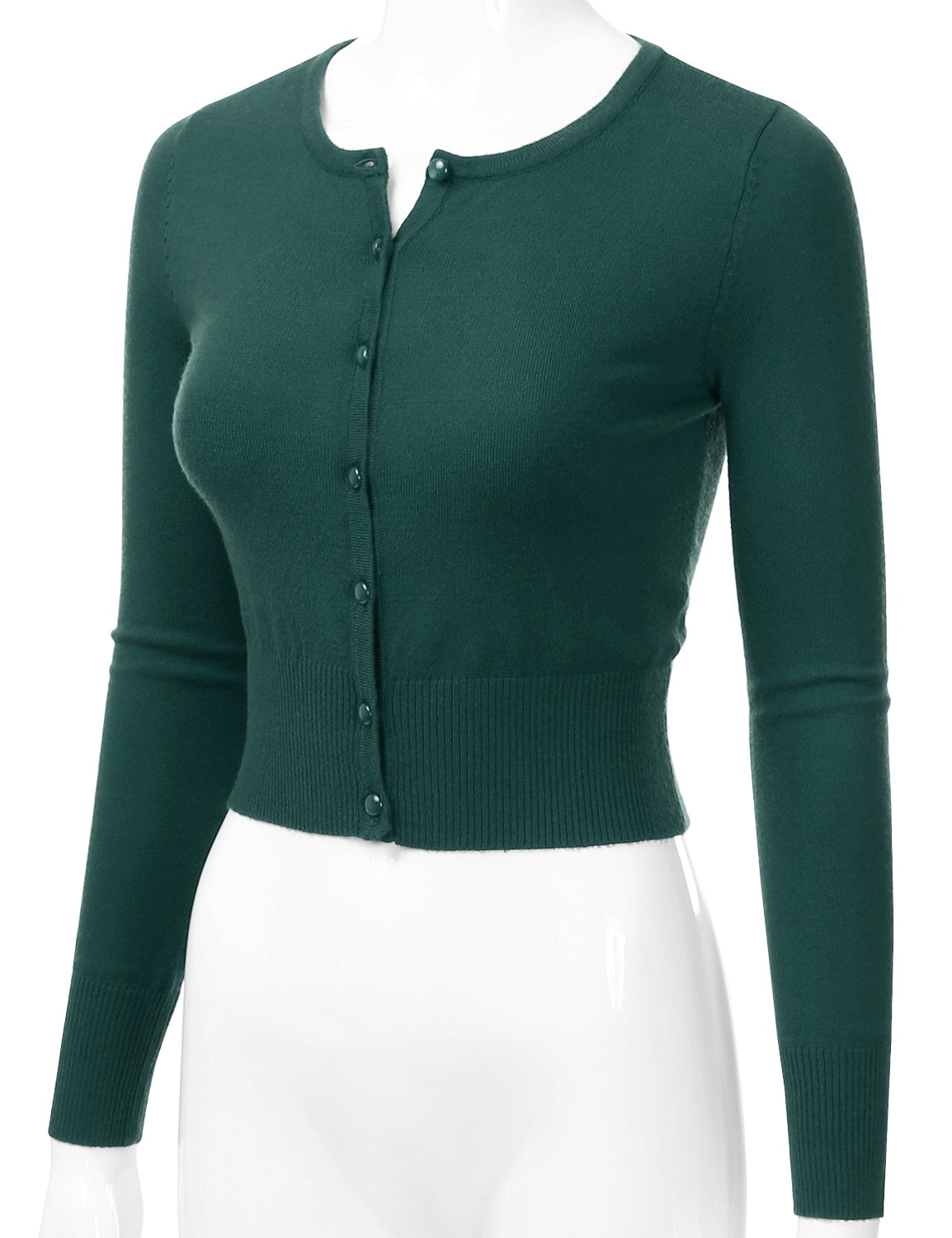Women's Crewneck Button Down Long Sleeve Cropped Cardigan Sweater (S-XL)