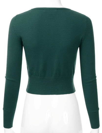 Women's Crewneck Button Down Long Sleeve Cropped Cardigan Sweater (S-XL)