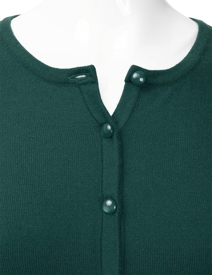 Women's Crewneck Button Down Long Sleeve Cropped Cardigan Sweater (S-XL)