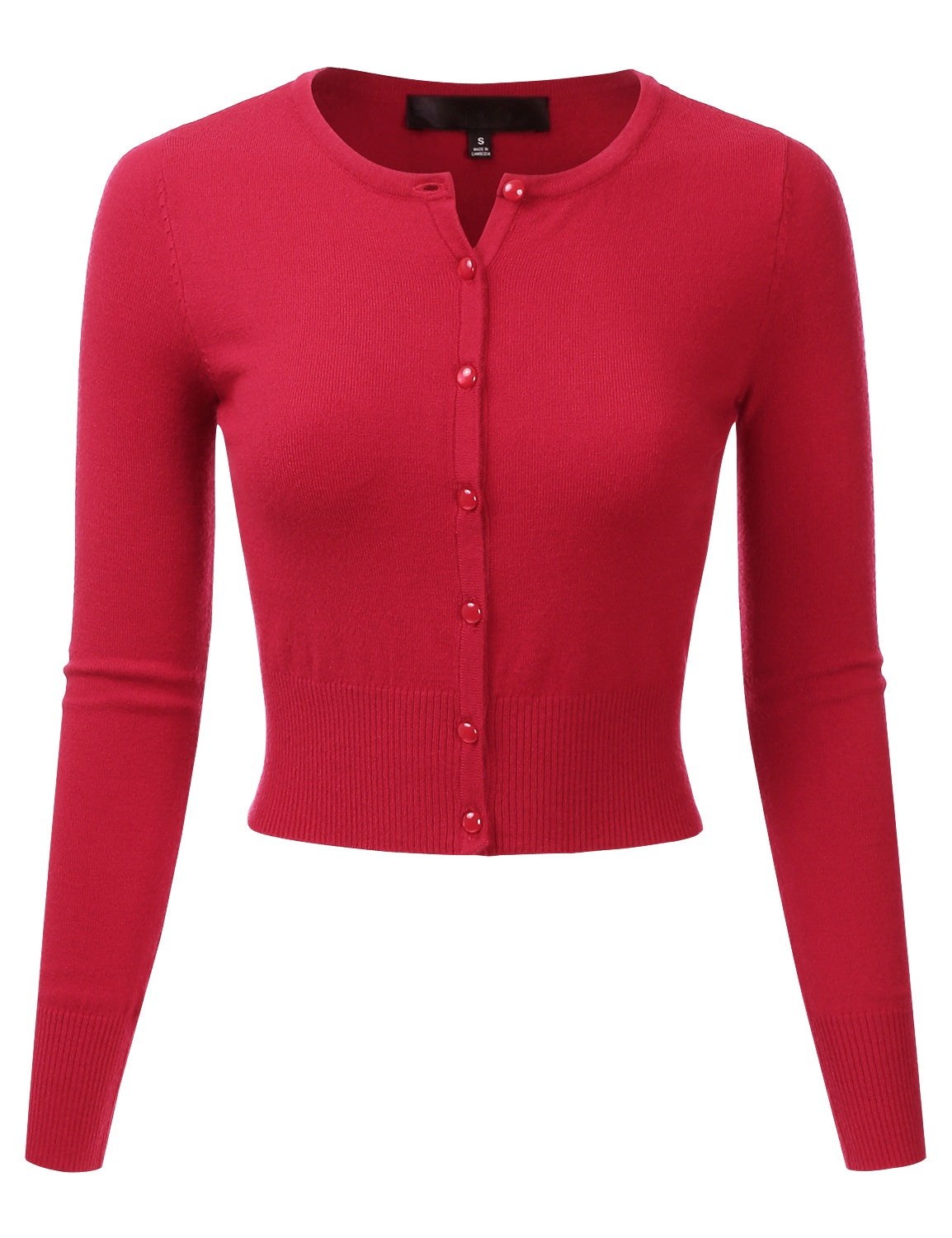 Women's Crewneck Button Down Long Sleeve Cropped Cardigan Sweater (S-XL)