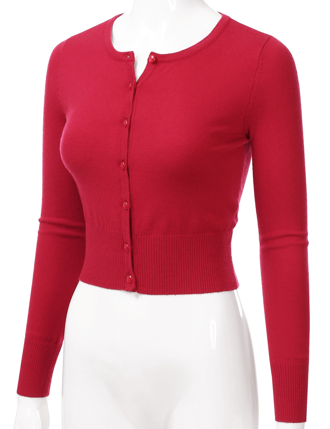 Women's Crewneck Button Down Long Sleeve Cropped Cardigan Sweater (S-XL)
