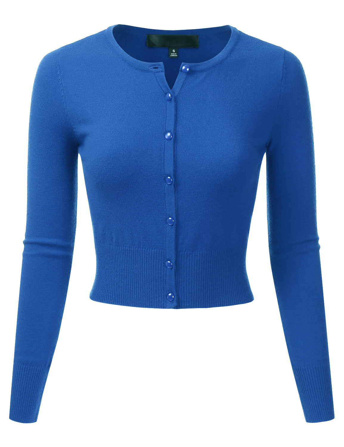 Women's Crewneck Button Down Long Sleeve Cropped Cardigan Sweater (S-XL)