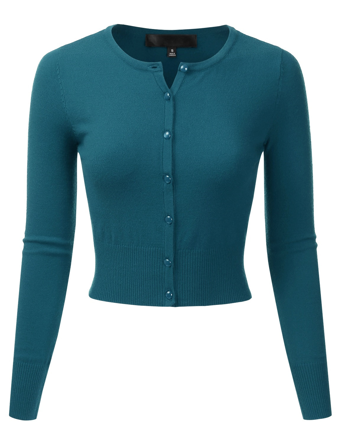 Women's Crewneck Button Down Long Sleeve Cropped Cardigan Sweater (S-XL)