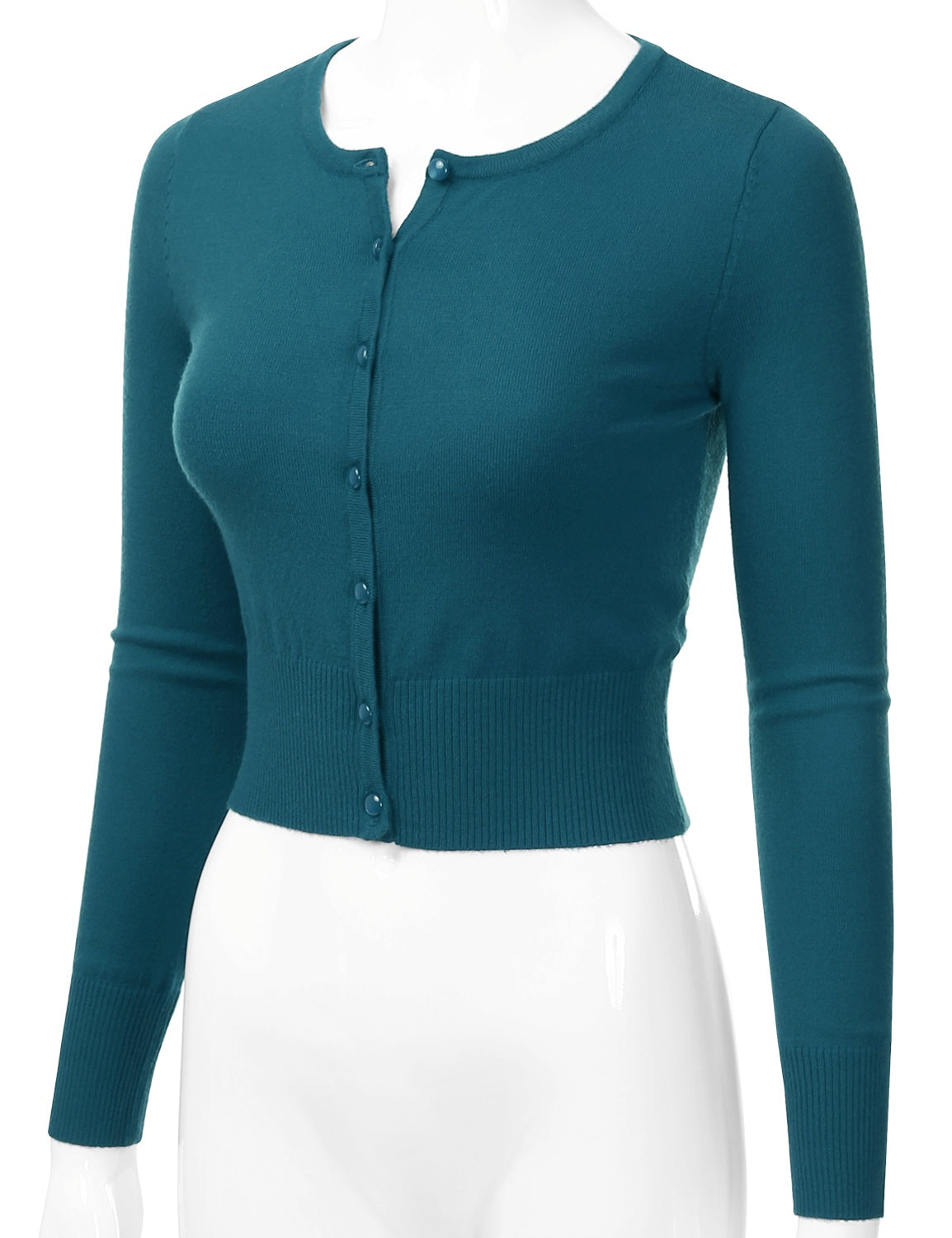 Women's Crewneck Button Down Long Sleeve Cropped Cardigan Sweater (S-XL)