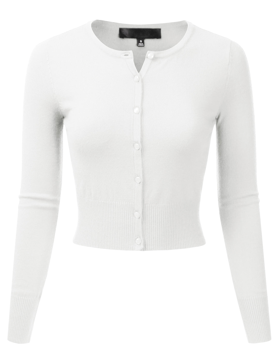 Women's Crewneck Button Down Long Sleeve Cropped Cardigan Sweater (S-XL)