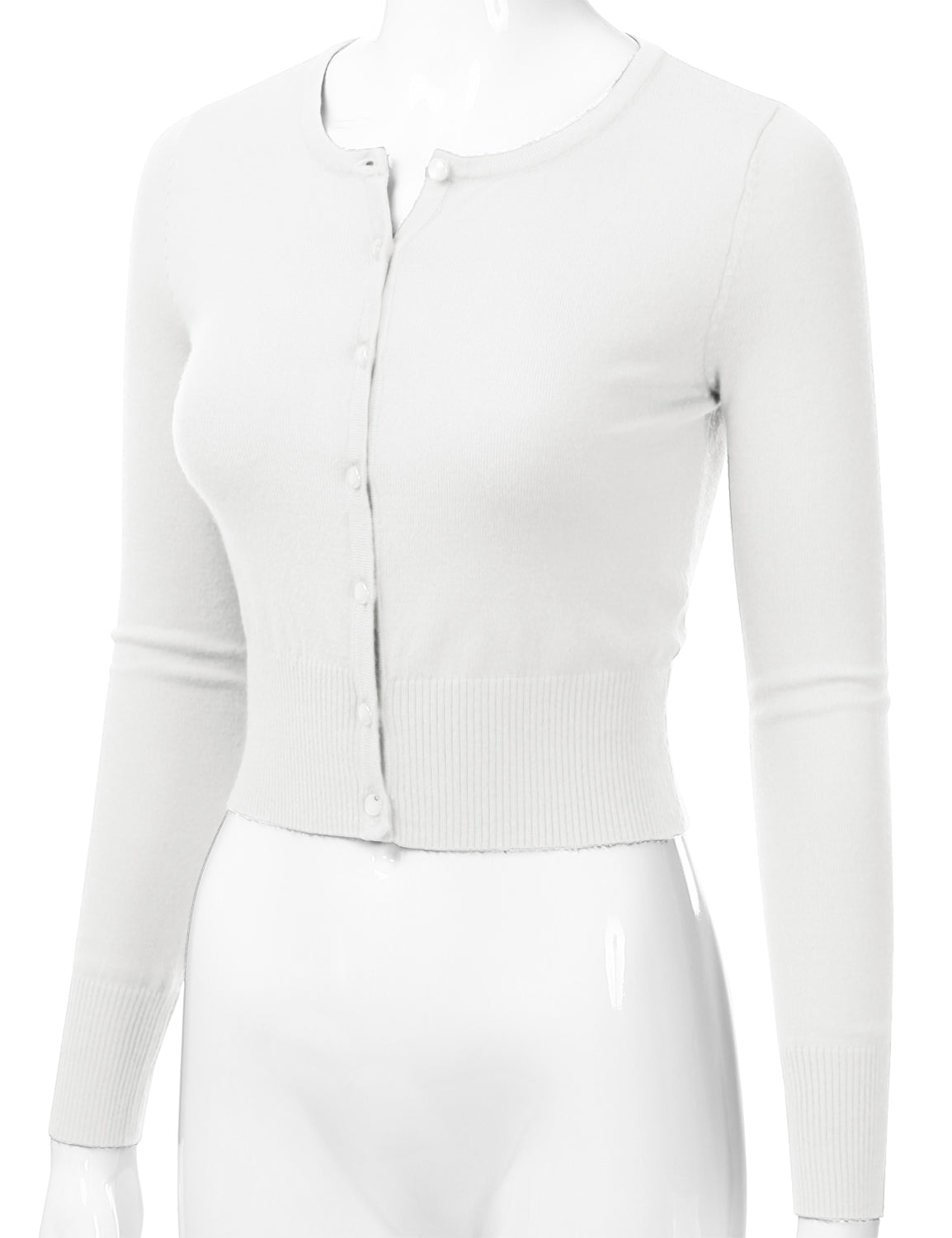 Women's Crewneck Button Down Long Sleeve Cropped Cardigan Sweater (S-XL)