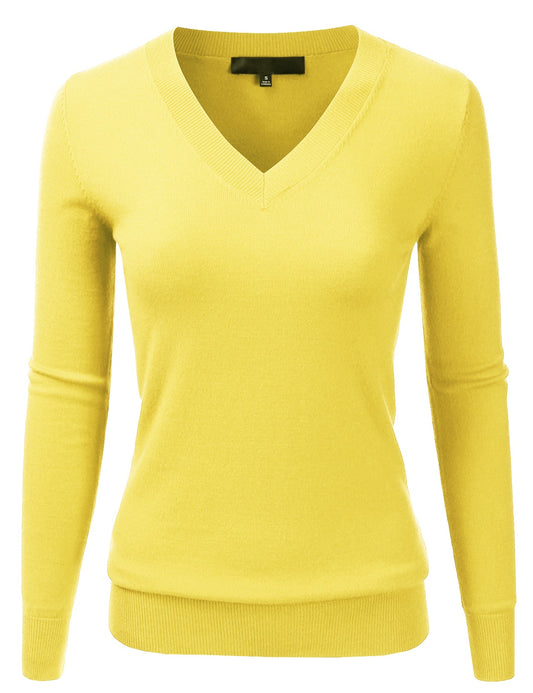 Women's Long Sleeve V-Neck Slim Fit Pullover Soft Knit Top Sweater (S-XL)