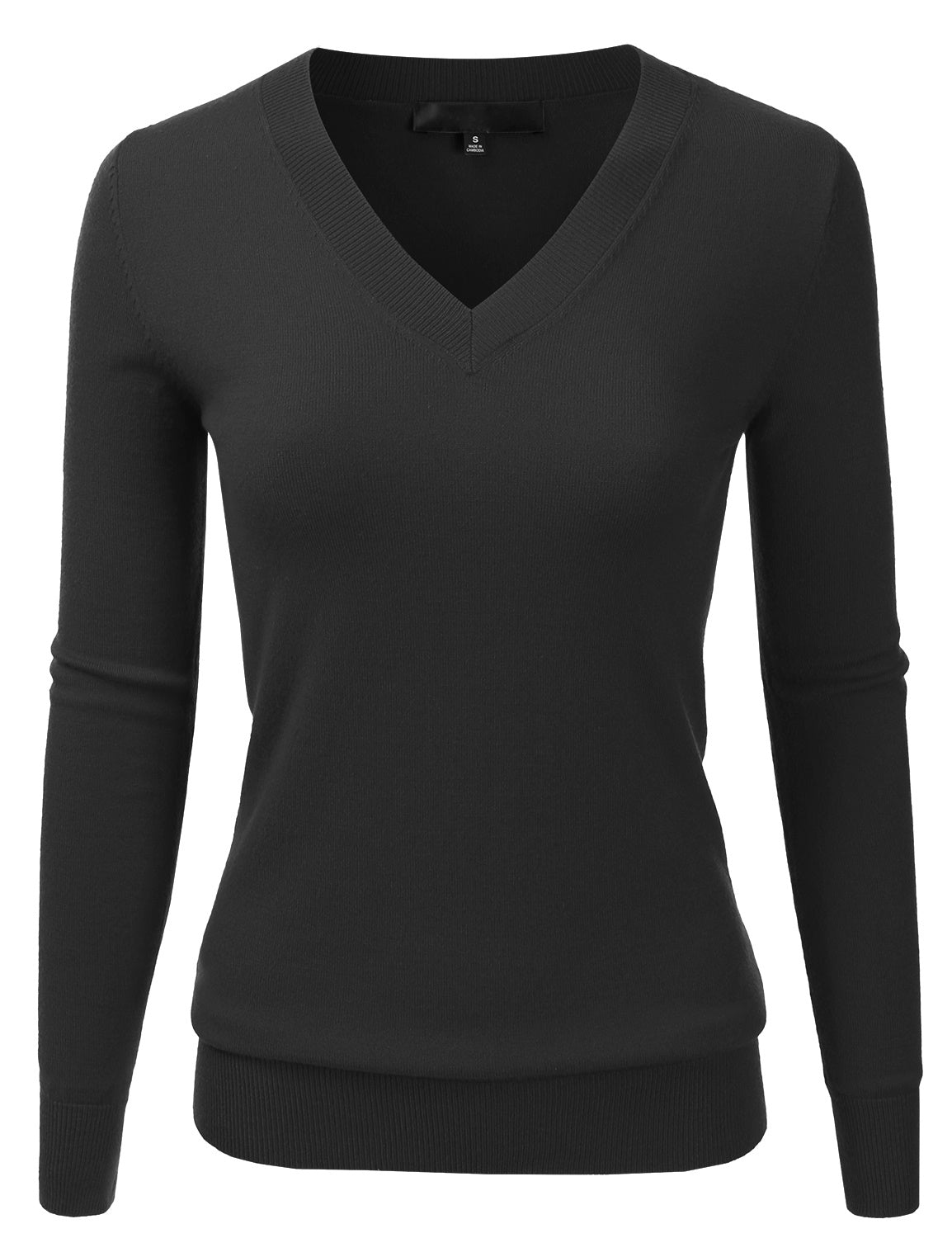 Women's Long Sleeve V-Neck Slim Fit Pullover Soft Knit Top Sweater (S-XL)