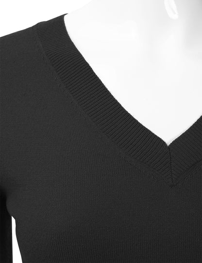 Women's Long Sleeve V-Neck Slim Fit Pullover Soft Knit Top Sweater (S-XL)