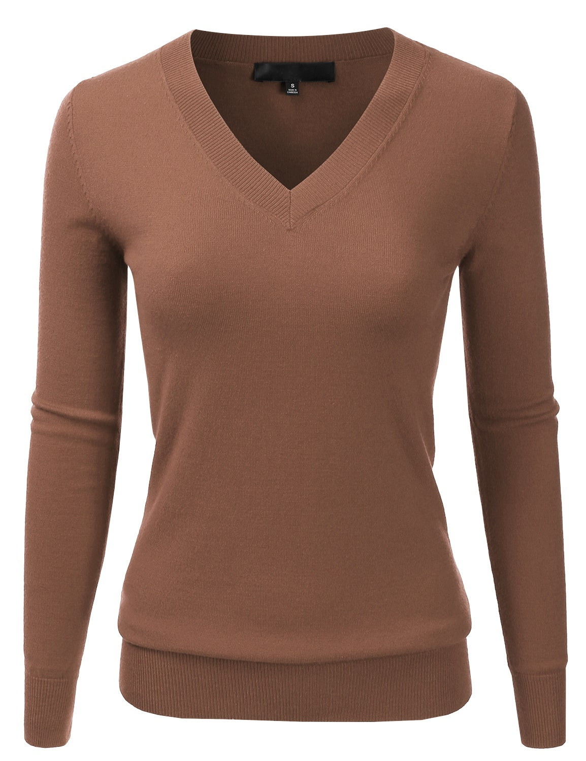 Women's Long Sleeve V-Neck Slim Fit Pullover Soft Knit Top Sweater (S-XL)