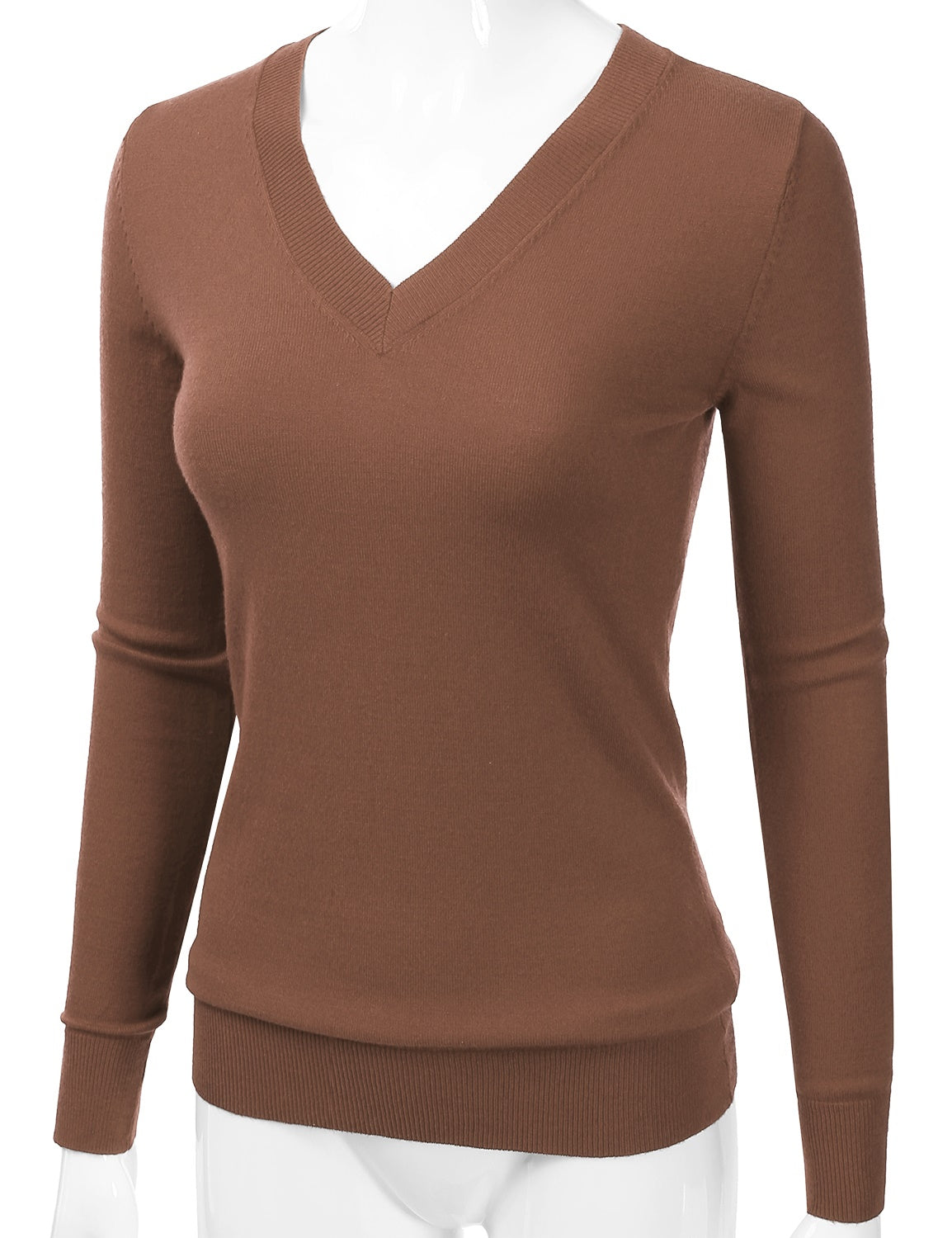 Women's Long Sleeve V-Neck Slim Fit Pullover Soft Knit Top Sweater (S-XL)