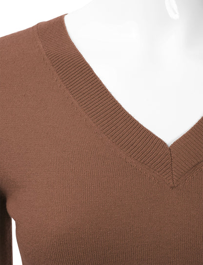 Women's Long Sleeve V-Neck Slim Fit Pullover Soft Knit Top Sweater (S-XL)