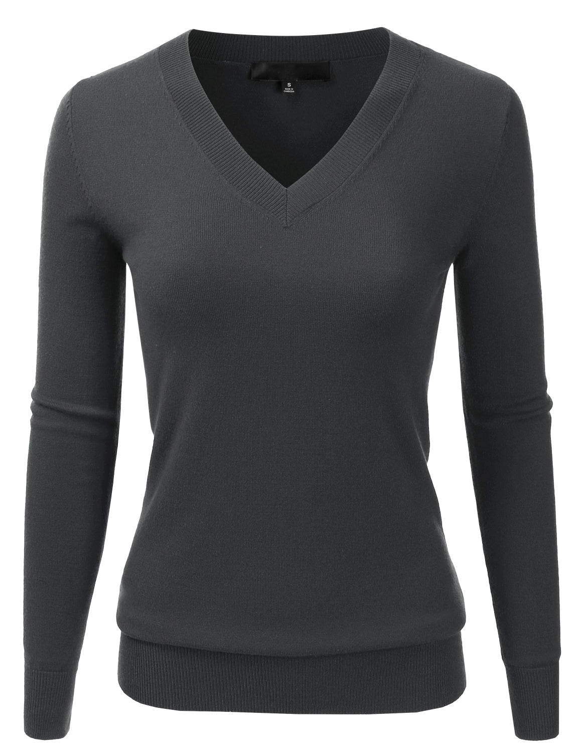 Women's Long Sleeve V-Neck Slim Fit Pullover Soft Knit Top Sweater (S-XL)