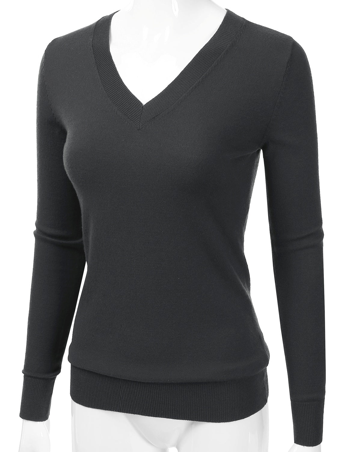 Women's Long Sleeve V-Neck Slim Fit Pullover Soft Knit Top Sweater (S-XL)