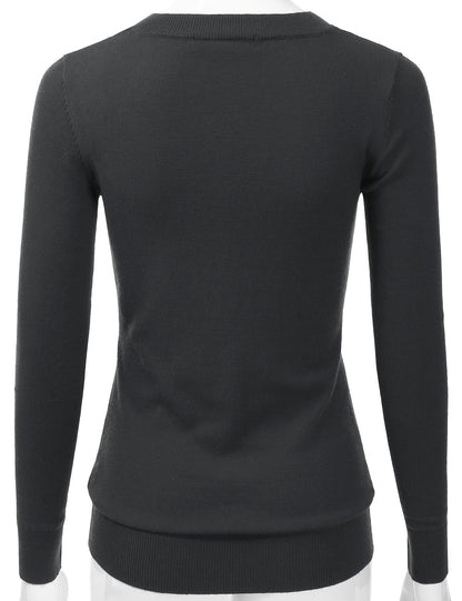 Women's Long Sleeve V-Neck Slim Fit Pullover Soft Knit Top Sweater (S-XL)