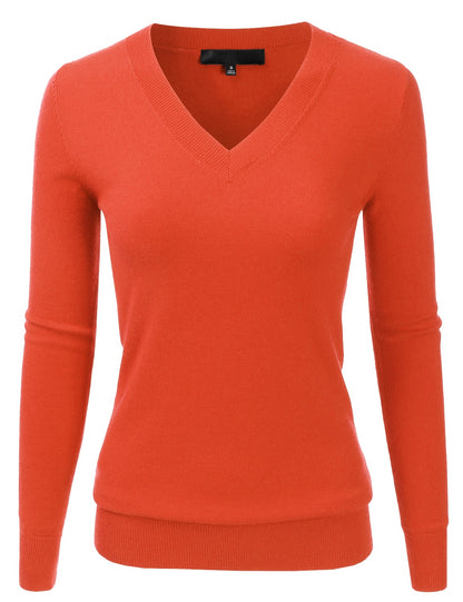 Women's Long Sleeve V-Neck Slim Fit Pullover Soft Knit Top Sweater (S-XL)