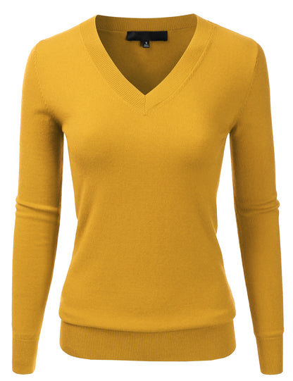 Women's Long Sleeve V-Neck Slim Fit Pullover Soft Knit Top Sweater (S-XL)
