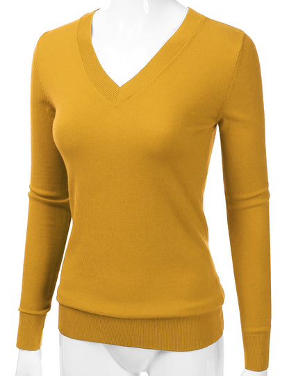 Women's Long Sleeve V-Neck Slim Fit Pullover Soft Knit Top Sweater (S-XL)