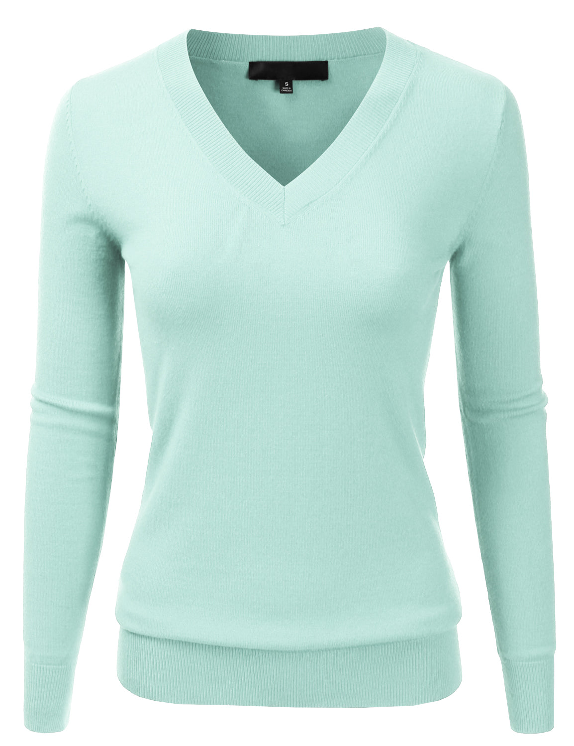 Women's Long Sleeve V-Neck Slim Fit Pullover Soft Knit Top Sweater (S-XL)
