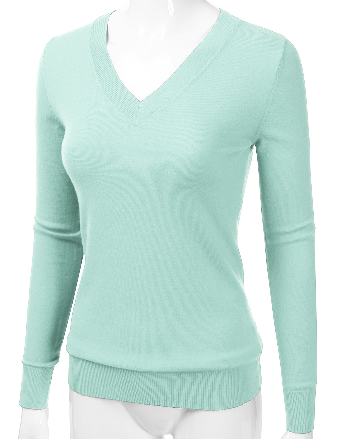 Women's Long Sleeve V-Neck Slim Fit Pullover Soft Knit Top Sweater (S-XL)