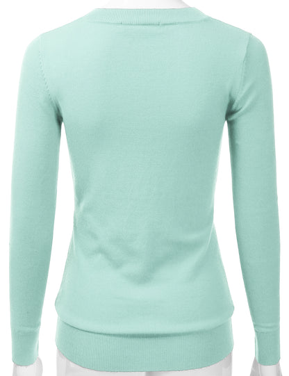 Women's Long Sleeve V-Neck Slim Fit Pullover Soft Knit Top Sweater (S-XL)