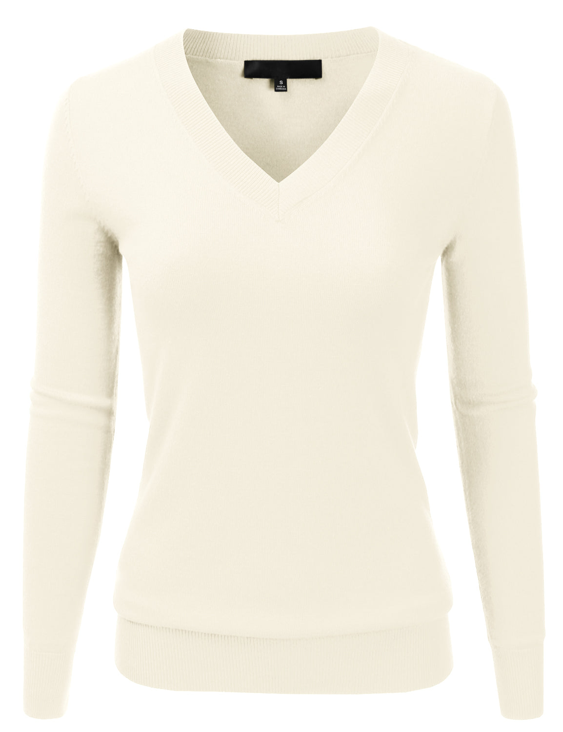 Women's Long Sleeve V-Neck Slim Fit Pullover Soft Knit Top Sweater (S-XL)