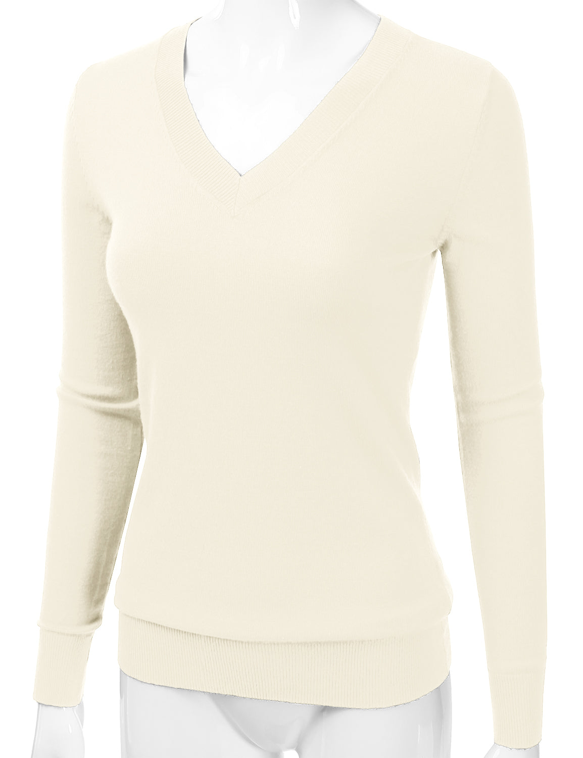 Women's Long Sleeve V-Neck Slim Fit Pullover Soft Knit Top Sweater (S-XL)
