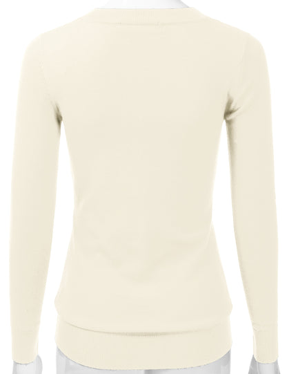 Women's Long Sleeve V-Neck Slim Fit Pullover Soft Knit Top Sweater (S-XL)