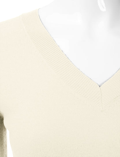 Women's Long Sleeve V-Neck Slim Fit Pullover Soft Knit Top Sweater (S-XL)