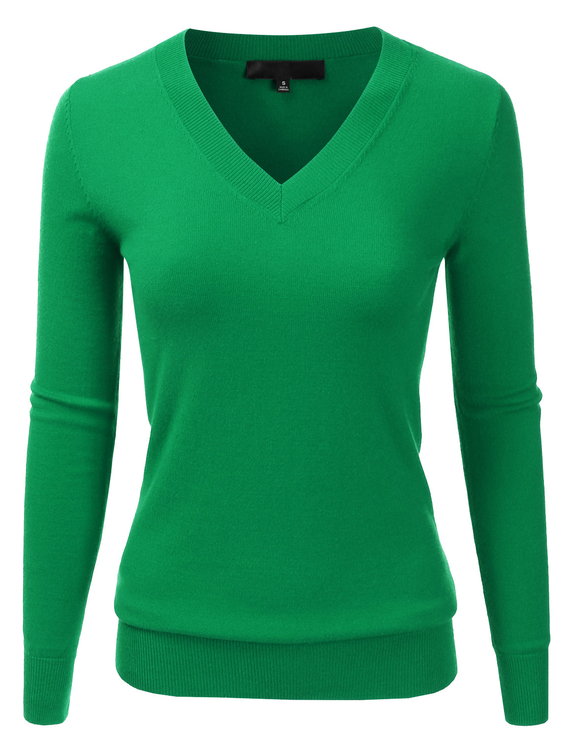 Women's Long Sleeve V-Neck Slim Fit Pullover Soft Knit Top Sweater (S-XL)