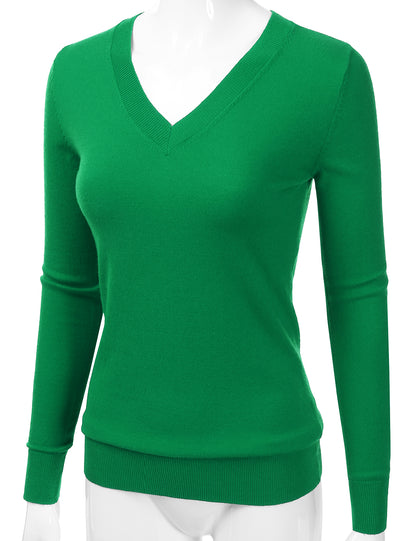 Women's Long Sleeve V-Neck Slim Fit Pullover Soft Knit Top Sweater (S-XL)