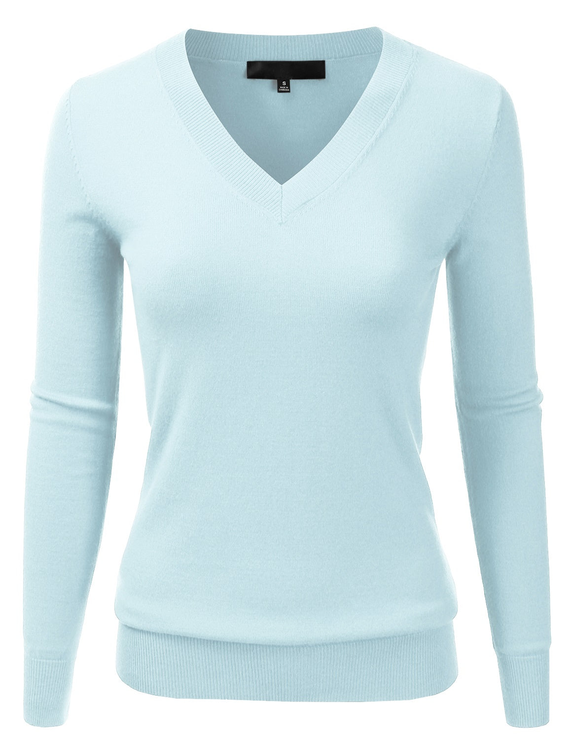 Women's Long Sleeve V-Neck Slim Fit Pullover Soft Knit Top Sweater (S-XL)