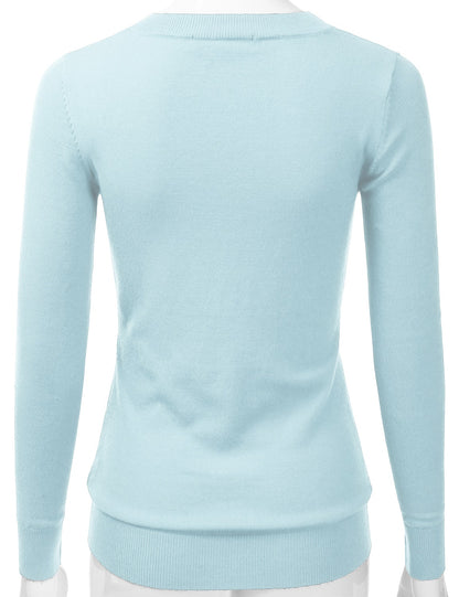Women's Long Sleeve V-Neck Slim Fit Pullover Soft Knit Top Sweater (S-XL)