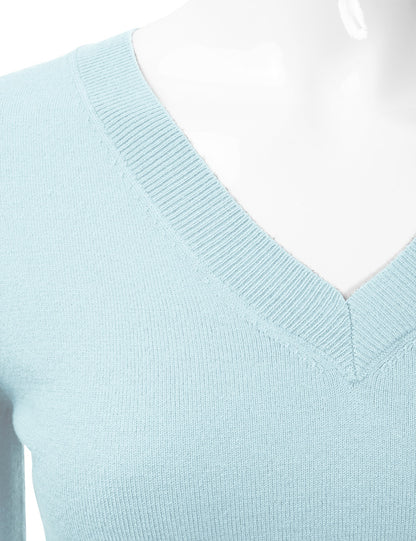 Women's Long Sleeve V-Neck Slim Fit Pullover Soft Knit Top Sweater (S-XL)