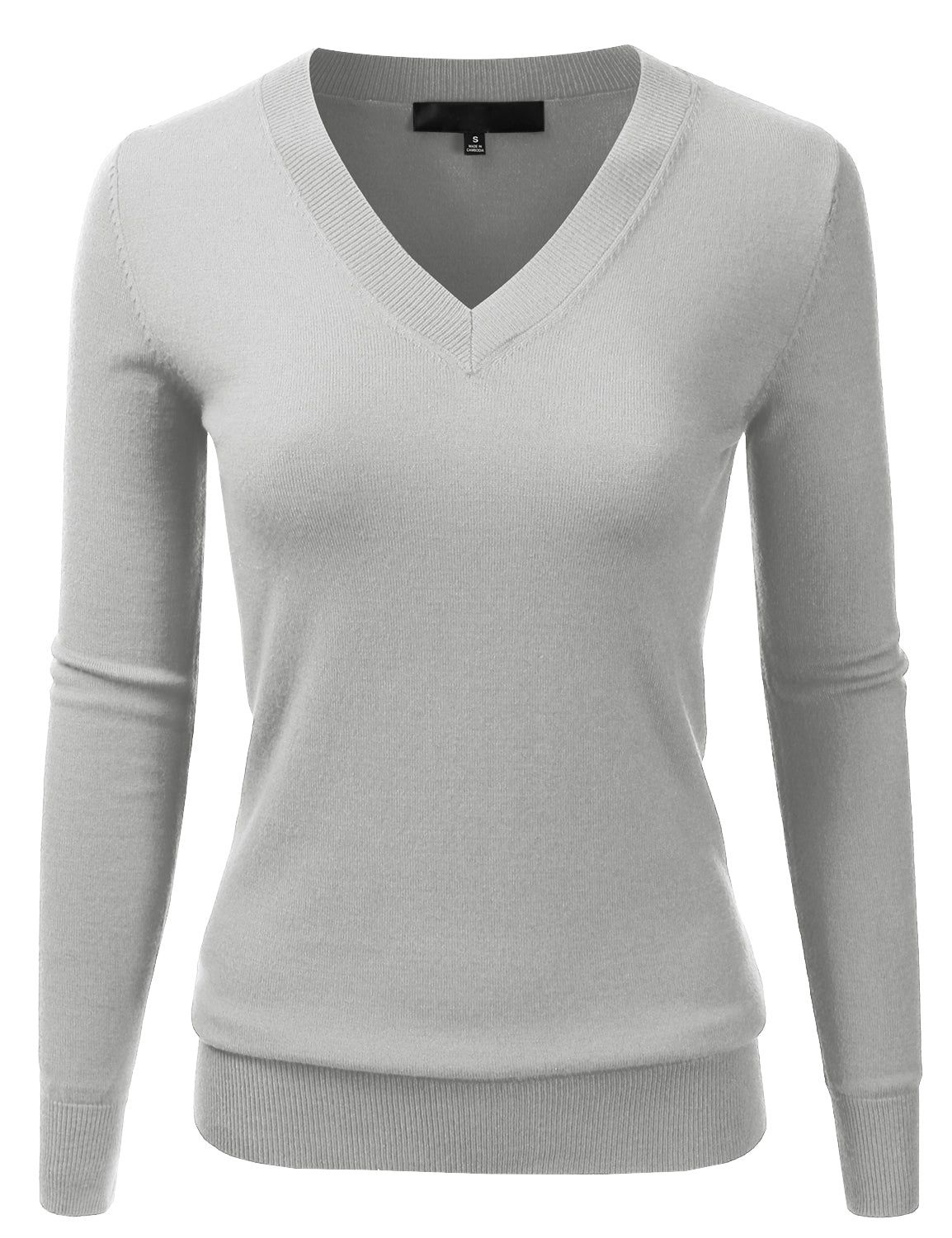 Women's Long Sleeve V-Neck Slim Fit Pullover Soft Knit Top Sweater (S-XL)