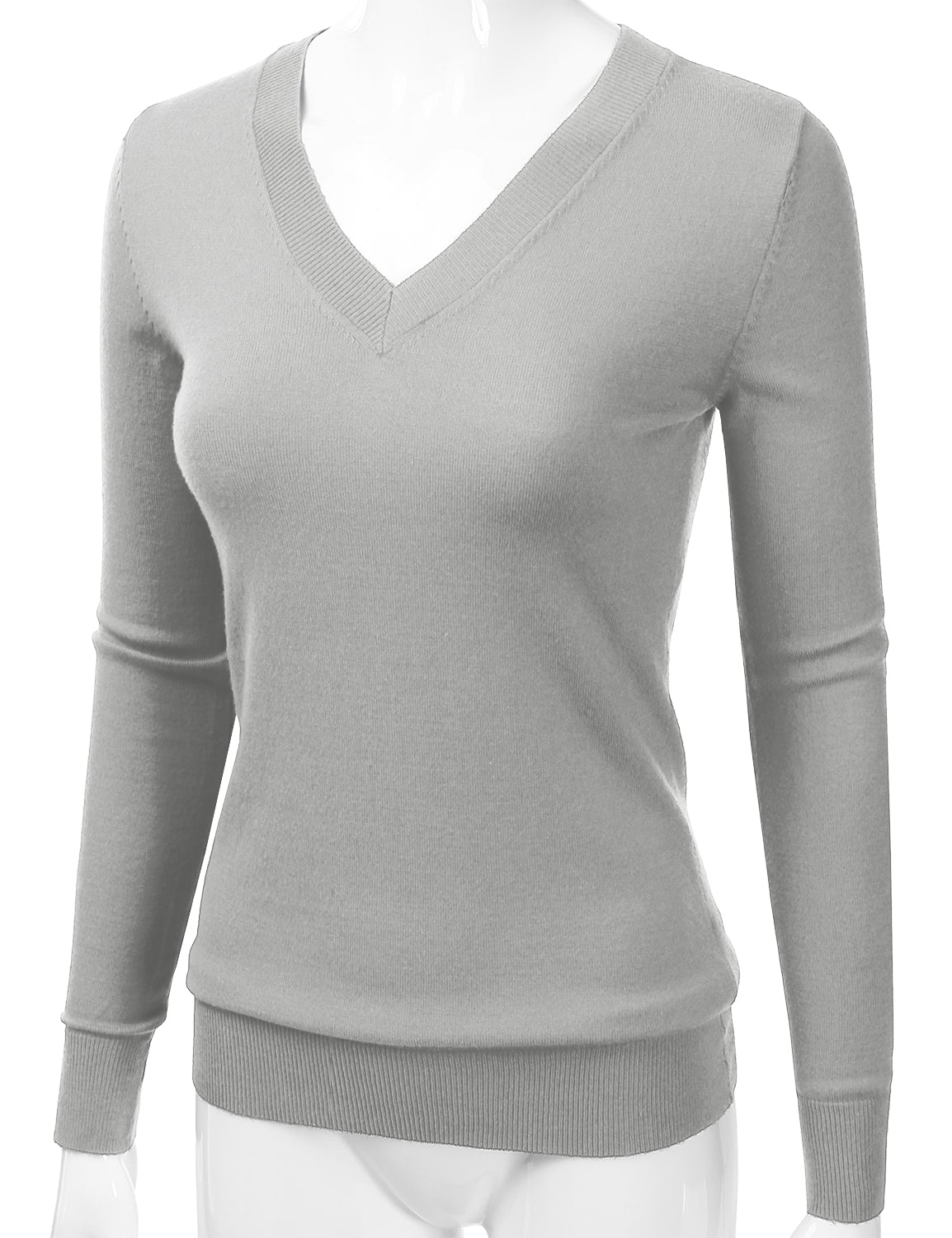 Women's Long Sleeve V-Neck Slim Fit Pullover Soft Knit Top Sweater (S-XL)