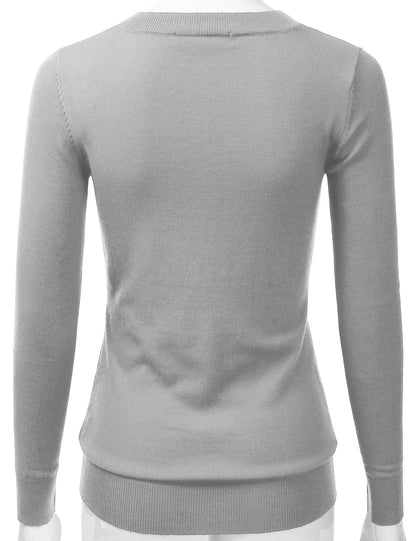 Women's Long Sleeve V-Neck Slim Fit Pullover Soft Knit Top Sweater (S-XL)