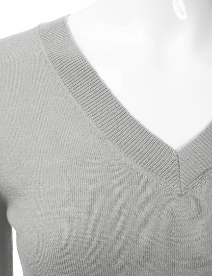 Women's Long Sleeve V-Neck Slim Fit Pullover Soft Knit Top Sweater (S-XL)