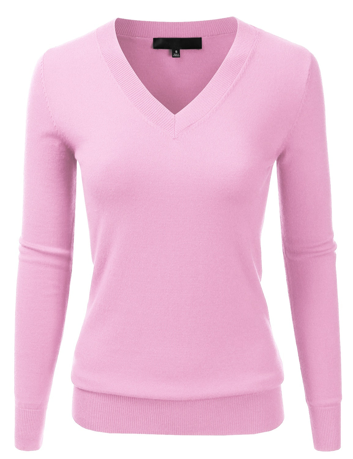 Women's Long Sleeve V-Neck Slim Fit Pullover Soft Knit Top Sweater (S-XL)