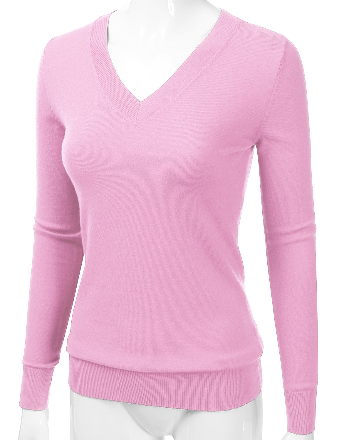 Women's Long Sleeve V-Neck Slim Fit Pullover Soft Knit Top Sweater (S-XL)