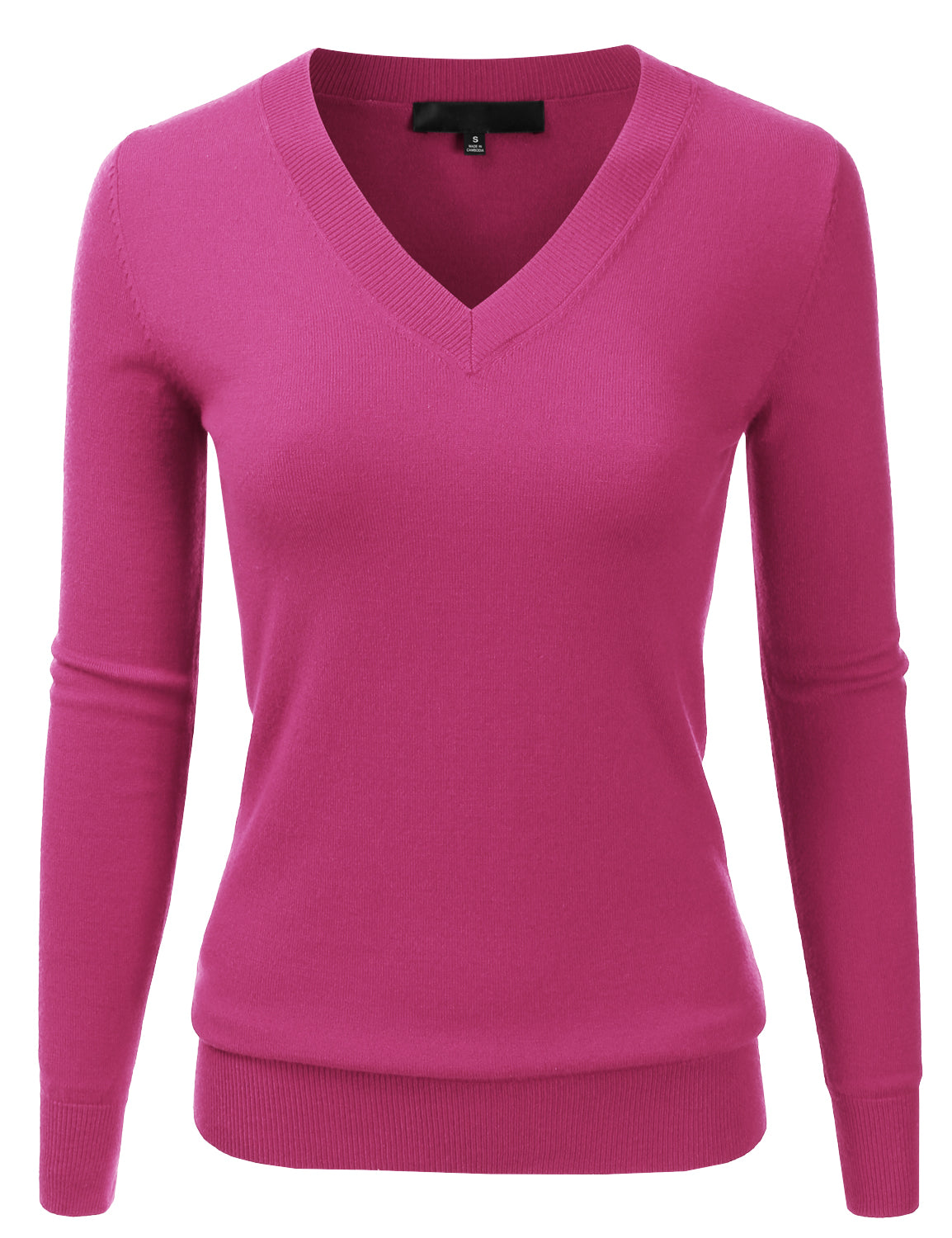 Women's Long Sleeve V-Neck Slim Fit Pullover Soft Knit Top Sweater (S-XL)