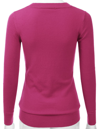 Women's Long Sleeve V-Neck Slim Fit Pullover Soft Knit Top Sweater (S-XL)